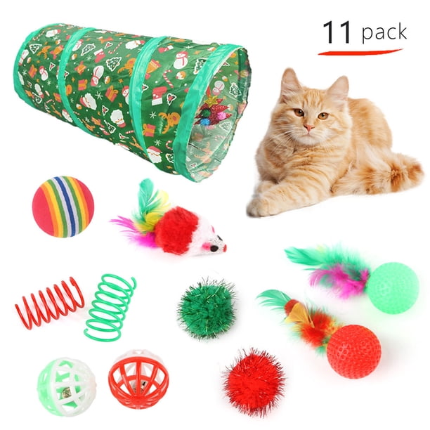 Juguetes interactivos para gatos pequeños, adecuados para gatos de interior, incluyendo túnel para gatos y set de Santa Claus.