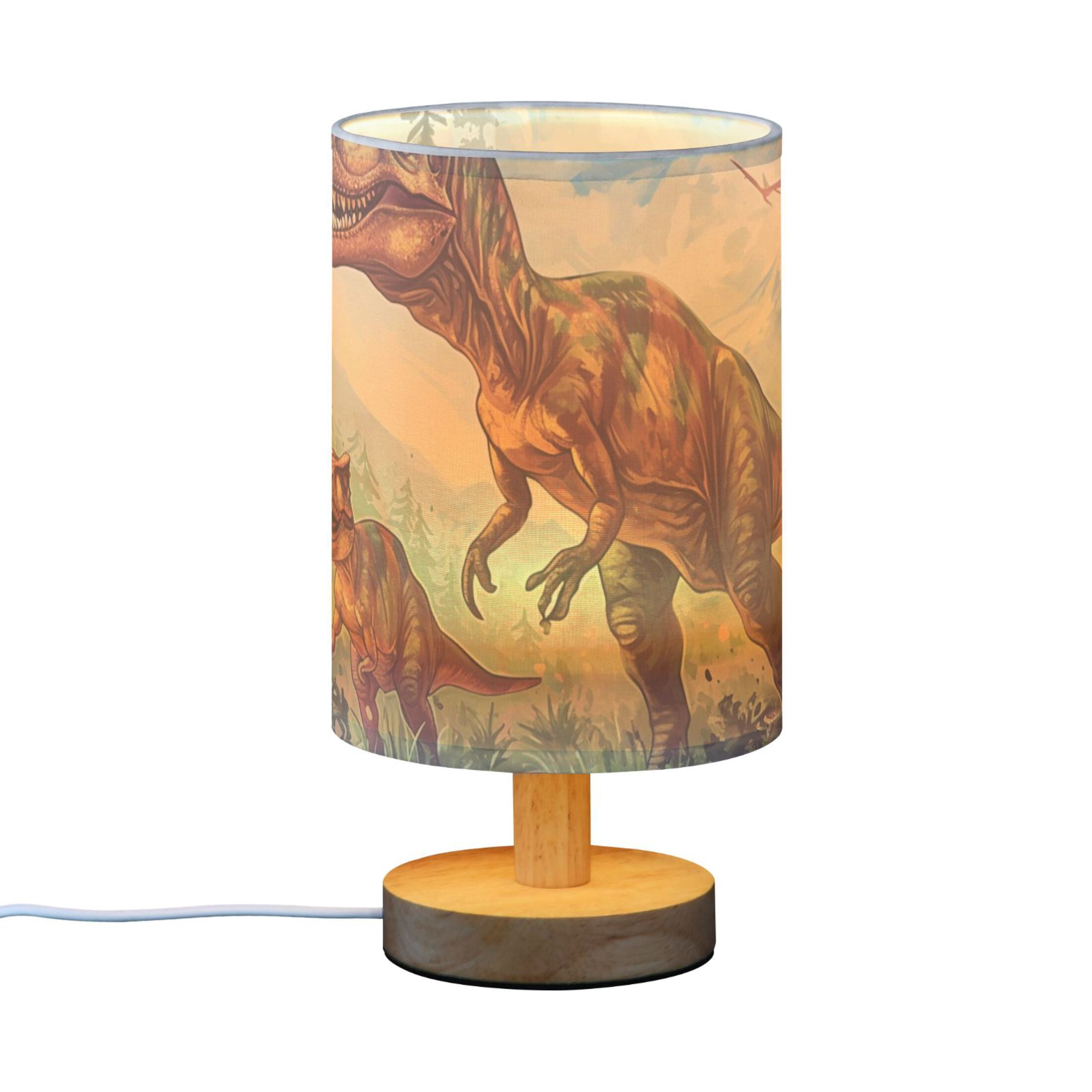 Dinosaurs Trees Leaves Sky Table Lamp USB Bedside Desk Nightstand Lamp Printed Gifts Small Lamp Wood Base for Bedroom Living Room Kids Room College Dorm