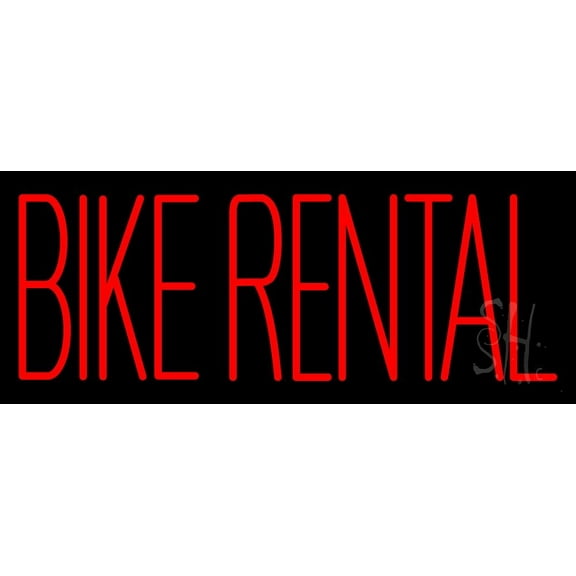 Red Bike Rental LED Neon Sign 13 x 32 - inches, Clear Edge Cut Acrylic Backing, with Dimmer - Bright and Premium built indoor LED Neon Sign for automotive store, and mall.
