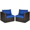 thumbnail image 6 of Costway 2PCS Patio Rattan Corner Sofa Sectional Furniture Navy Cushion, 6 of 11