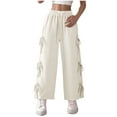 thumbnail image 2 of uublik Woman Pants Beige Wide Leg Sweatpants High Waisted Baggy Lounge Pants Athletic Joggers with Pockets, 2 of 5