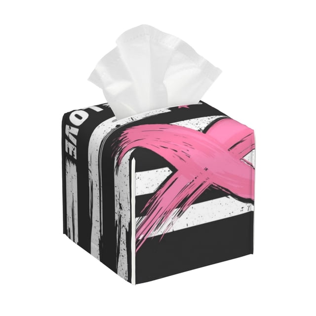 Balery Ribbon Breast Cancer Awareness Porta Pañuelos de Cuero con Estampado – Funda Moderna Cuadrada para Caja de Pañuelos, Dispensador 5x5x5''