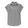 thumbnail image 4 of FNFYFH Womens Striped Button Down Shirts Short Sleeve Dress Shirt Collared Button-up Work Blouse Beach Vacation Outfits, 4 of 7