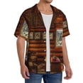 thumbnail image 4 of Vsdgher Log Cabin Inside Print Men's Wrinkle Free Untucked Cuban Shirt Business Casual Button Down Shirts Short Sleeve Shirt, 4 of 7