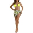 thumbnail image 2 of Conjuntos de bikini de triángulo para mujer de 3 piezas, con corte alto, tanga, falda con estampado de hojas, trajes de baño, talla X-Large, color amarillo, 2 of 5