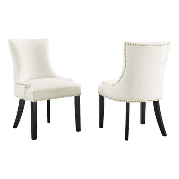 Maklaine 20.5" Velvet Dining Side Chairs in White/Black (Set of 2)