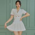 thumbnail image 2 of Ropa de mujer Verano nuevo traje de dos piezas coreano ajustado cuello costura plisado falda pequeña conjunto, 2 of 5
