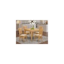 5-Piece Dining Set - Square Wood Table & 4 Linen Chairs - 36x36 Inch - Oak Finish