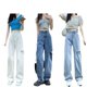 thumbnail image 5 of Vaqueros de pierna ancha rasgados de cintura alta para mujer, pantalones rectos holgados drapeados, pantalones de suelo ajustados, verano 2024, 5 of 5