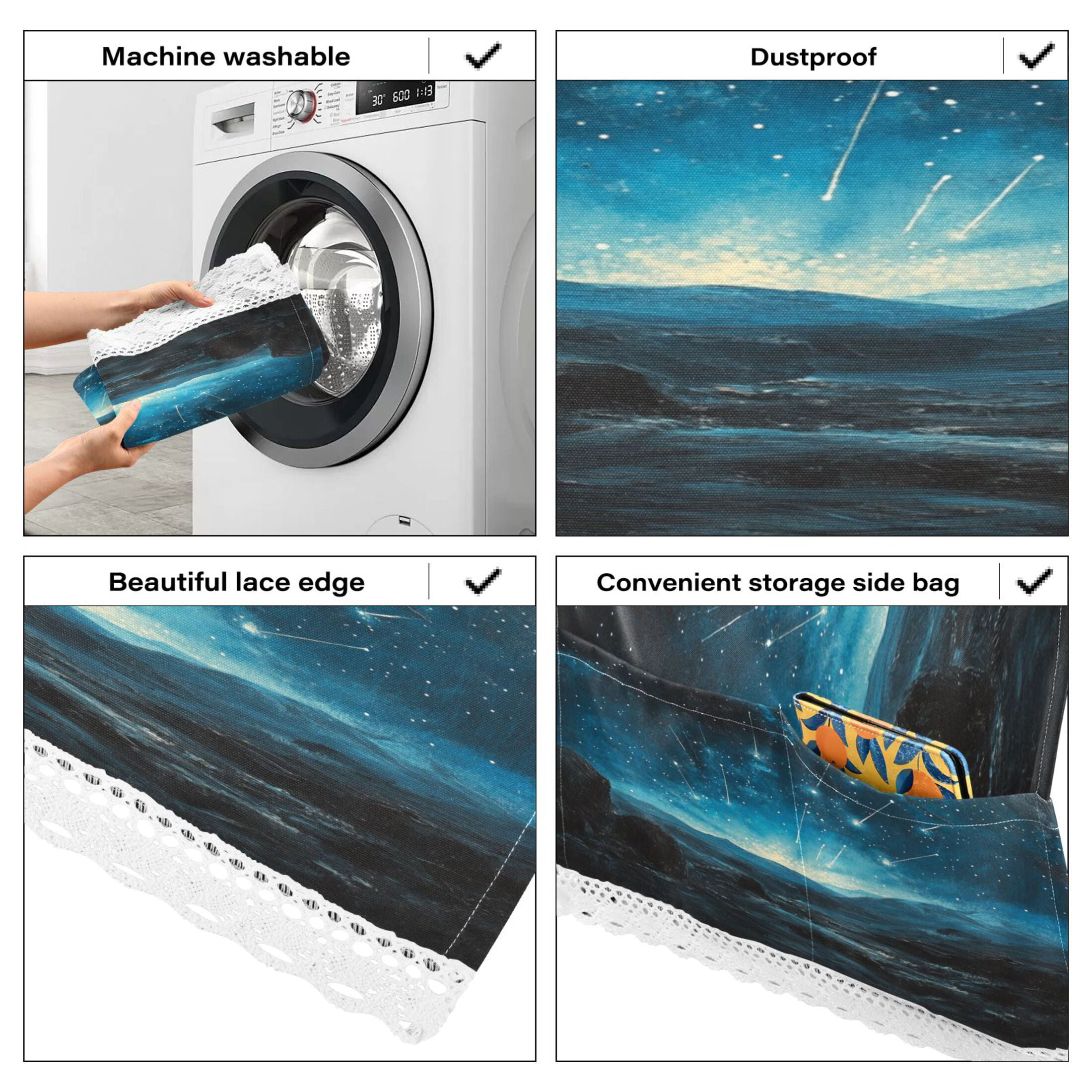 Starry SkyWasher and Dryer Covers Dust-Proof and Oil Resistant Fridge Cover with 4 Storage Pockets Washing Machine Top Cover for Laundry Kitchen Home 51.2 x 22 In