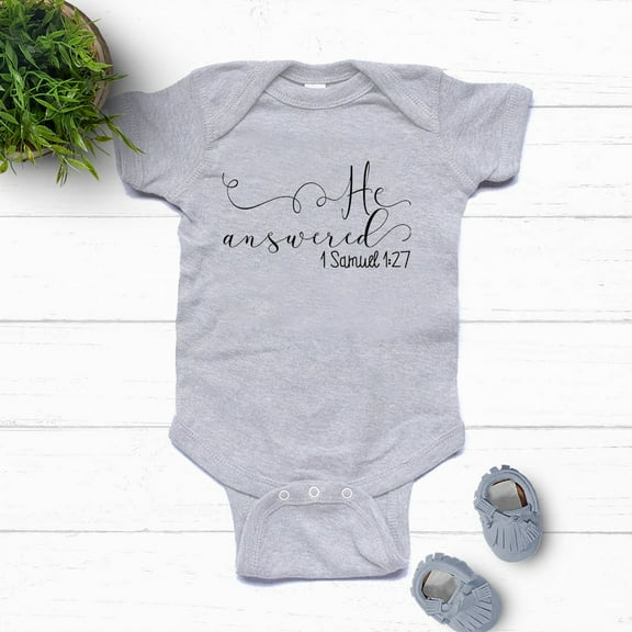Baby Bodysuit BELLA CANVAS He Answered 1 Samuel 1:27 Baby Bodysuit, Christian Baby, Miracle Baby Gift, Pregnancy Announcement Baby Gift, I Pray For This Baby Bodysuit