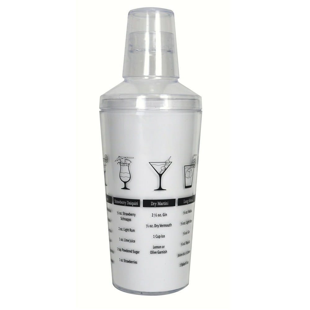 9" Clear and Black Printed Recipe Plastic Cocktail Shaker