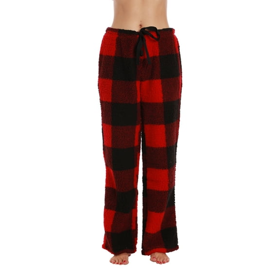 Just Love Women's Plush Pajama Pants (Big Buffalo Plaid - Red, Small)