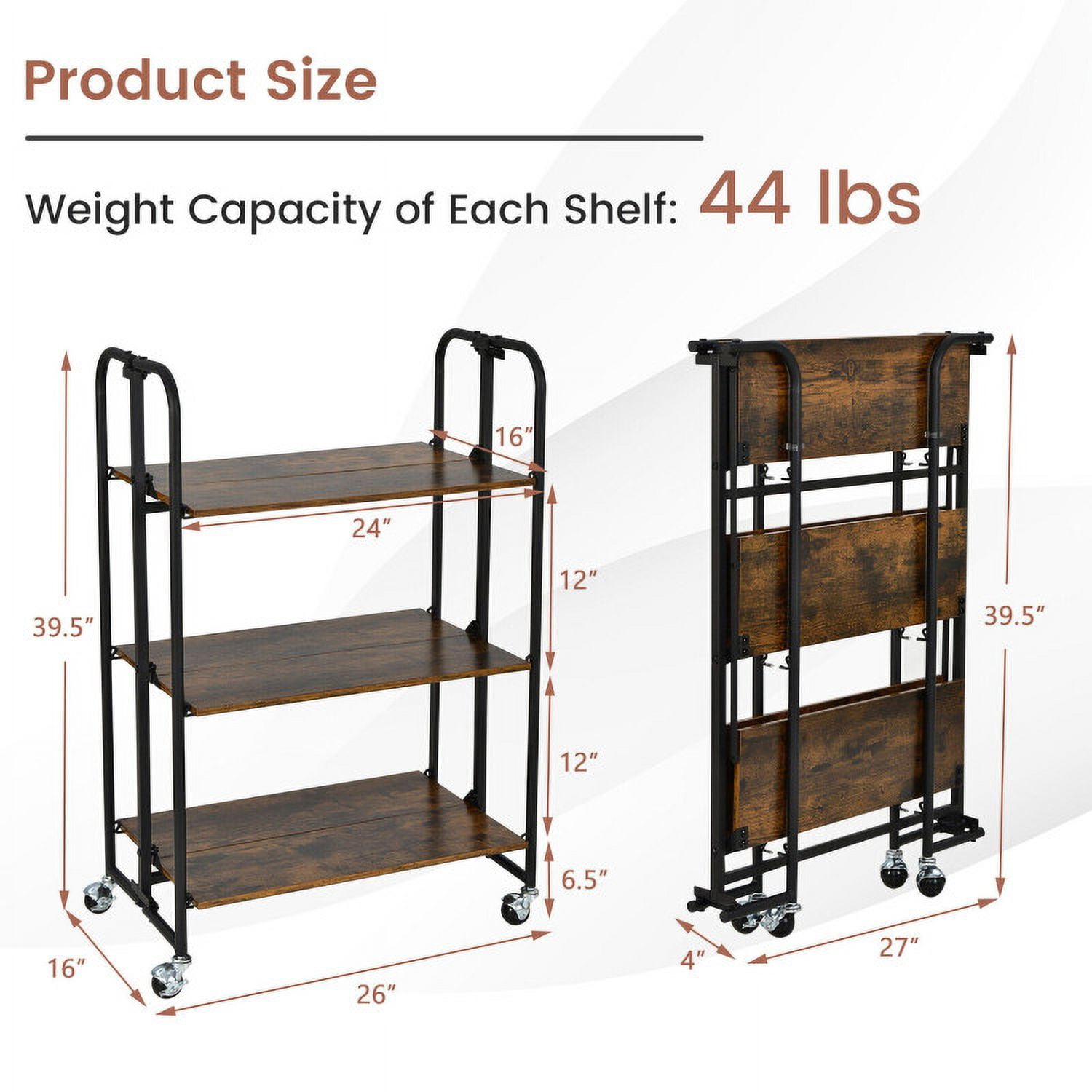 Finihen Rolling Cart, Kitchen Island Cart, Foldable Rolling Cart with Storage Shelves-3-Tier, for Kitchen, Dining Room, Rustic brown Finihen Rolling Cart, Kitchen Island Cart, Foldable Rolling Cart with Storage Shelves-3-Tier, for Kitchen, Dining Room, Rustic brown