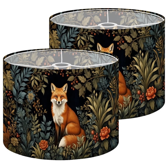 Lampshades 2 Pack Fox Sitting Among Floral Elements Earthy Tones Detailed Leaves 13"x13"x10" Light Shade for Table Lamps Floor Lamp Shades Lampshade Replacement Easy Assembly Whimsical for Nursery