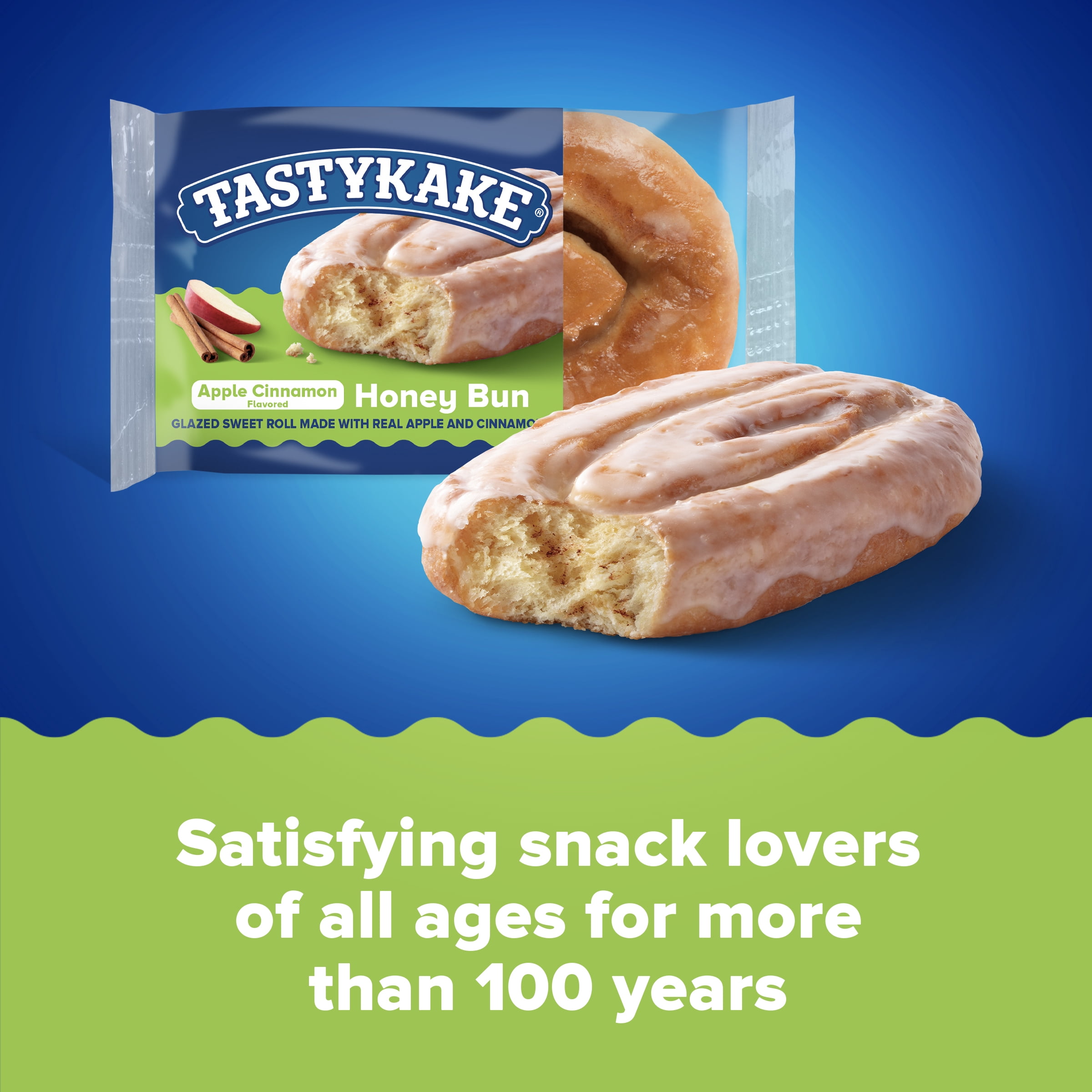 Tastykake Apple Cinnamon Flavored Honey Bun, Sweet Glazed Topping, 4 oz, Shelf-Stable