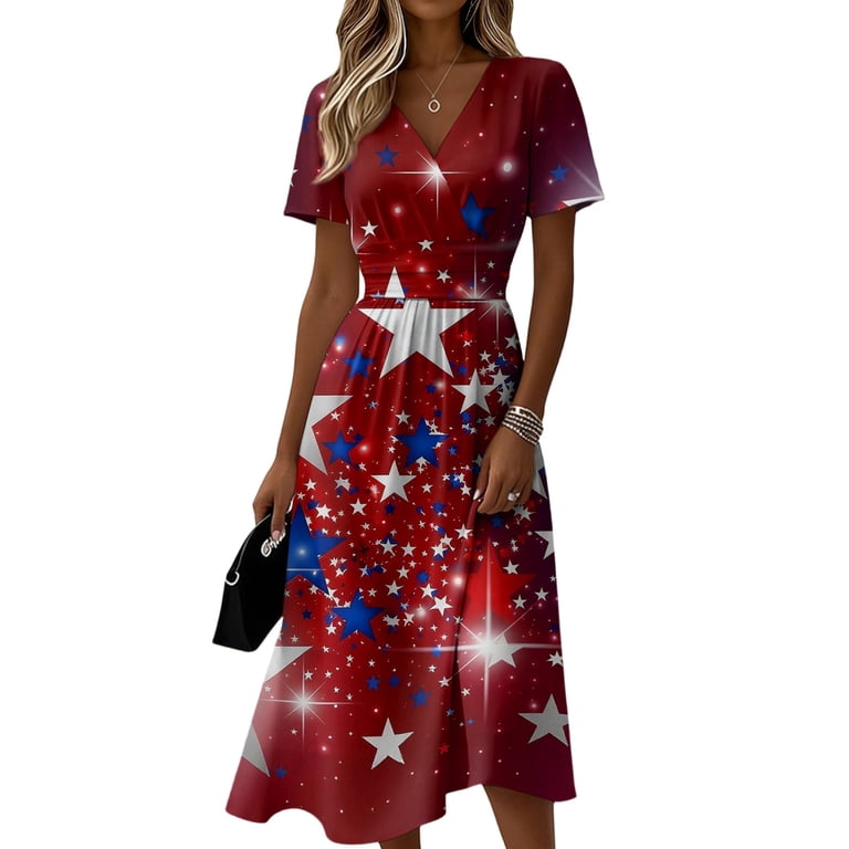 Usa 250th Anniversary Dresses Independence Day Flag Print Dress A-Line Summer V Neck Short Sleeve America Clothes Flowy Dresses Usa 250th Anniversary Dresses Independence Day Flag Print Dress A-Line Summer V Neck Short Sleeve America Clothes Flowy Dresses