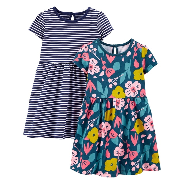 Conjunto de vestidos Simple Joys by Carter's Girls 5T, azul marino y blanco, paquete de 2