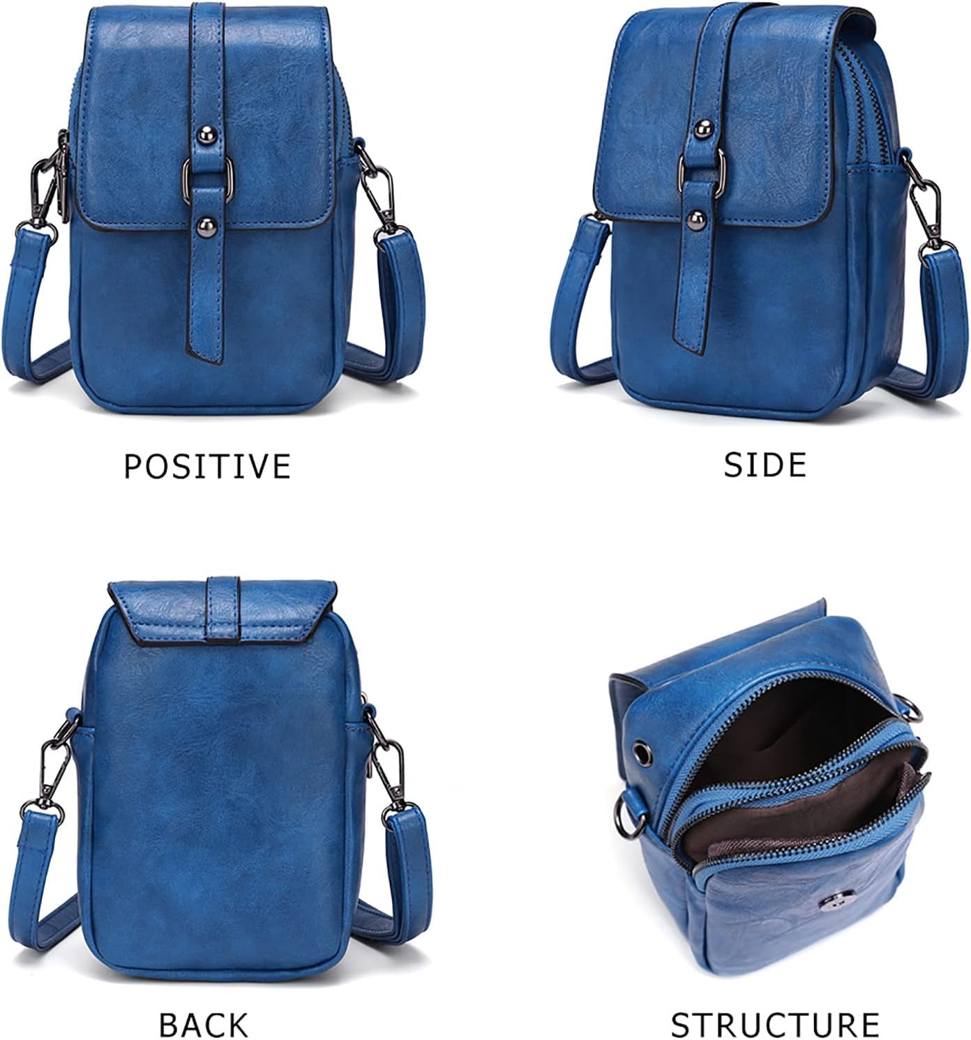 Kwuty Vintage Crossbody Phone Bag for Women, Small PU Leather Shoulder Purse and Handbag with Tassel&Rivet Decoration
