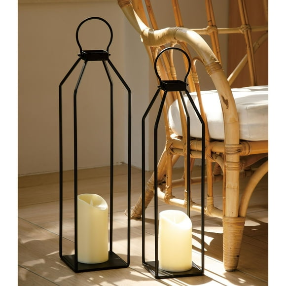 Electric Lantern PERFNIQUE 50cm & 56cm Black Metal Set 2