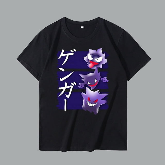 Camiseta de Pokémon Gengar para niño, ropa de algodón puro, hip hop, manga corta, letras de anime estampadas, cuello redondo qym unisex