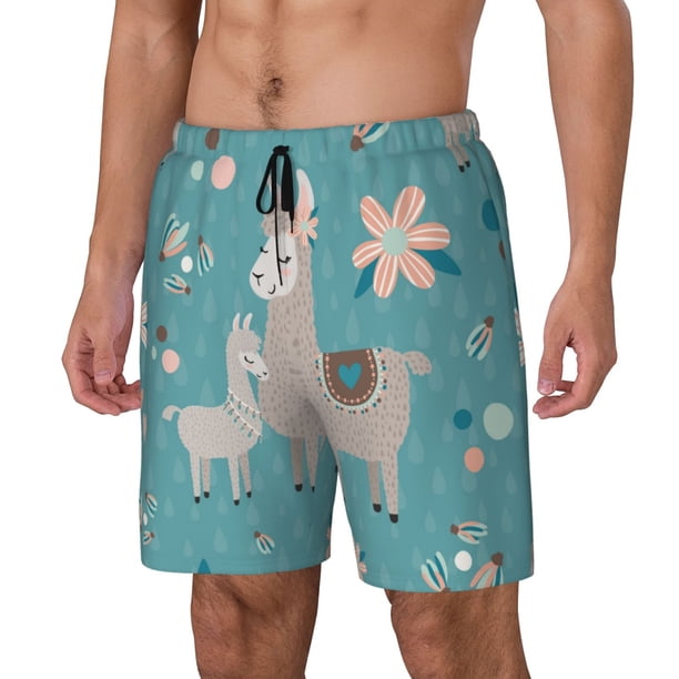 Balery Teal Mama Llama Bañador para hombre, shorts de playa de secado rápido con entrepierna y forro de compresión-3X-Large