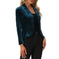 thumbnail image 4 of INSPIRE CHIC Women's Notched Lapel Long Sleeve Button Velvet Blazer L Peacock Blue, 4 of 6