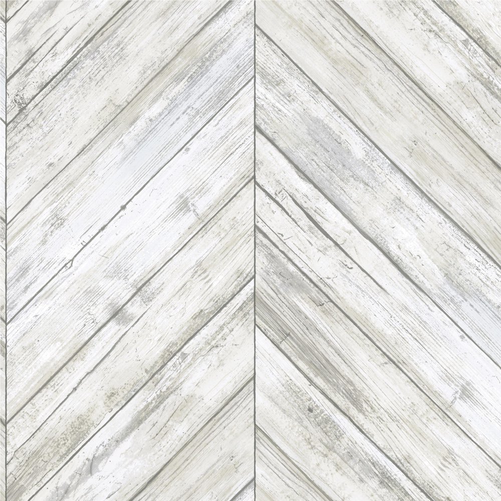 RoomMates Herringbone White Wood Boards Peel and Stick Wallpaper