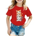 thumbnail image 2 of Tfken Tops For Girls Toddler Trendy Crew Neck Short Sleeve T-Shirts Soft Cat Print Red Tee Size 11-12 Years, 2 of 5