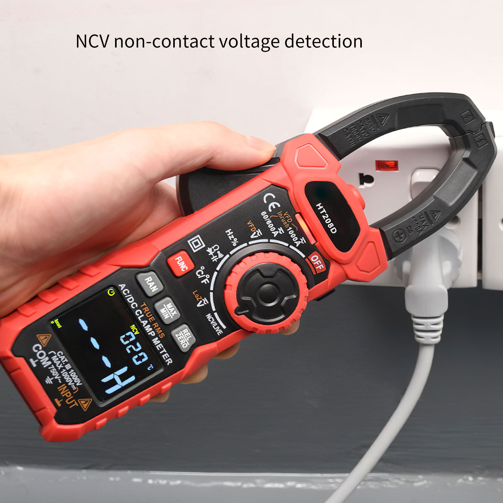 VFD LOZ Mode Voltage Tester Auto-Ranging AC/DC Current Amp Meter 6000 Counts VVL Digital Clamp Meter 1000A T-RMS Multimeter Measures Temperature Continuity Capacitance Resistance Diodes Duty-Cycle 