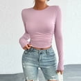 thumbnail image 2 of FRSASU Chemises à Manches Longues Ouvertes pour Femmes Coupe Ajustée Couleur Unie Col Rond T-Shirts Doublés Ajustés pour Sortir Violet P(S), 2 of 9