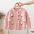 thumbnail image 5 of IVEYRTF Girls Floral Knit Button Cardigan Sweater Big Lapel Open Front Coat Soft Cozy Warm Outerwear for Toddler Kids Everyday Wear Casual Outfit(Pink,4-5 Years), 5 of 8