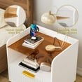 thumbnail image 5 of PetFurnishn  Fluted Nightstand with Charging Station and Glass Top, Modern Bedside Table with Metal Legs, Wood End Table for Bedroom, Living Room (White), 5 of 8