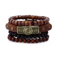 thumbnail image 1 of Paquete de 4 pulseras de cuero hechas a mano Pulseras de hombre Bolas de madera Marrón piedra Sincero Electrónica, 1 of 2