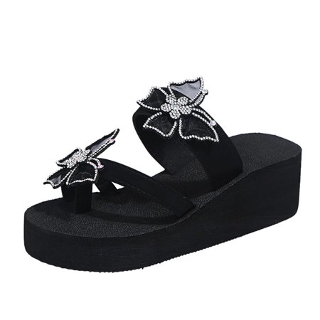 

GNEIKDEING Women s Color Diamond Butterfly Flip Flops Casual Wedge Slippers Gift on Clearance