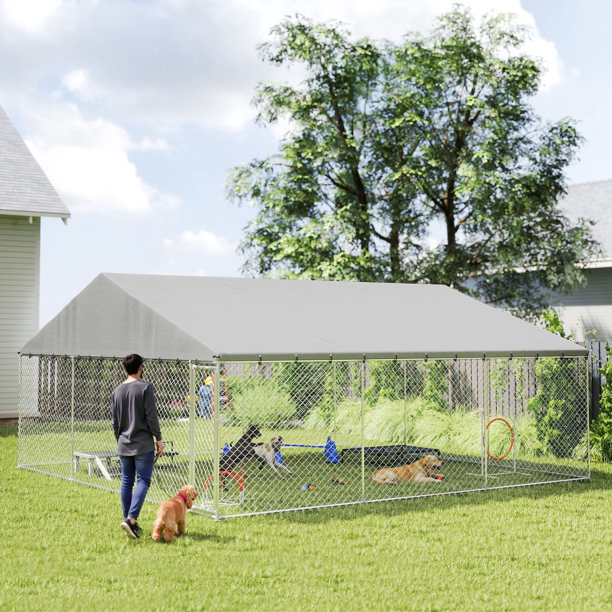 Dranite Outdoor Dog Kennel with Waterproof Roof,19.7' x 19.7' x 8.9'