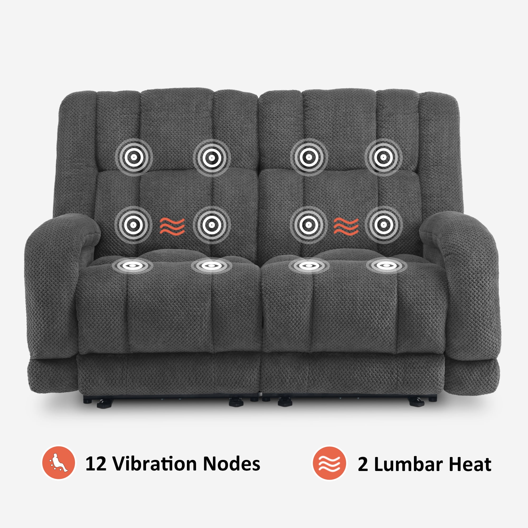 MCombo Power Recliner Loveseat Sofa with Adjustable Headrest, Heat and Vibration, 64.6" Fabric Electric Reclining Loveseat with USB Charge Ports for Living Room 6855