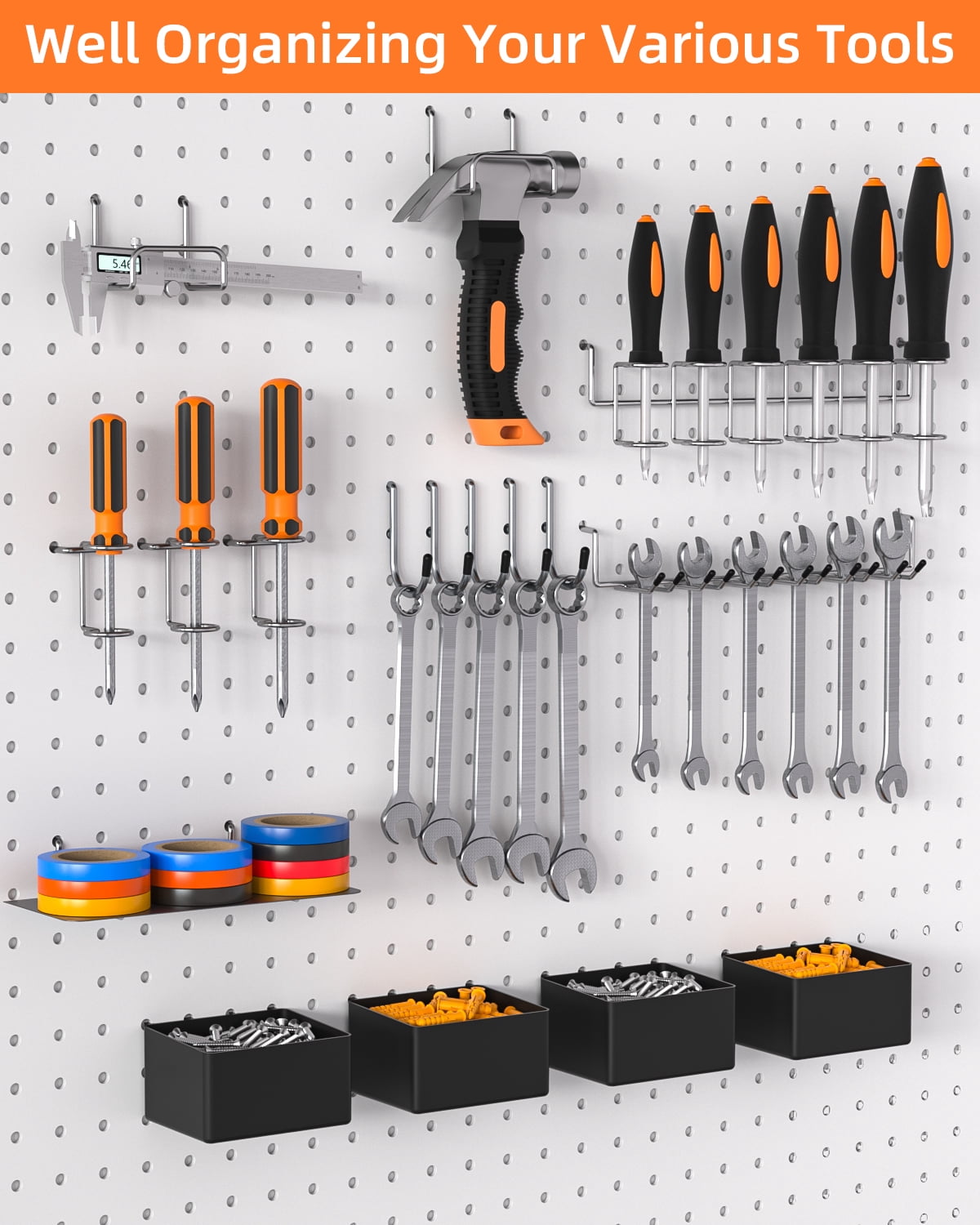 INCLY 206 Pcs Pegboard Accessories Organizer Kit, Pegboard Hooks Assortment with Bins, Peg Locks, Fit 1/8 and 1/4 inch for Garage Wall Hanging Tools