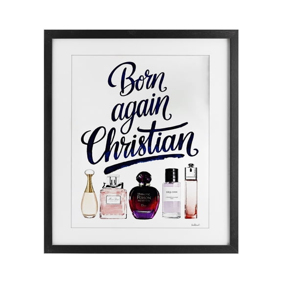 Born Again Christian Skincare Black Framed Print Under Glass, design by Amanda Greenwood