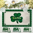 thumbnail image 1 of Juego de 4 manteles individuales del Día de San Patricio | Manteles de mesa de trébol de cuatro hojas de lino | Verde Fiesta Festiva Aislamiento Térmico Antideslizante Lavable Decoración de Comedor, 1 of 7