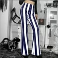 thumbnail image 4 of Bell Bottom Pants for Women High Waist Stretch Stripe Printed Flared Pants Casual Comfy Long Straight Lounge Trousers, 4 of 9