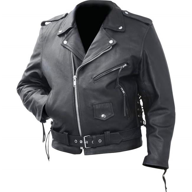 Black, Small Event Biker Leather Mens Basic Motorcycle Jacket with Pockets