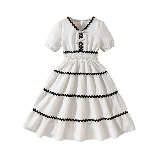 Robe en Dentelle pour Filles avec Détail Nœud pour l'Été - Robe de Fête Décontractée pour Enfants de 7 à 13 Ans