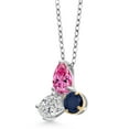 thumbnail image 2 of 925 Silver and 10K Yellow Gold Pink Moissanite and Lab Grown Diamond and Blue Sapphire Pendant Necklace for Women | 2.42 Cttw | Pear Shape 8X6MM | Oval 7X5MM | Round 5MM | with 18 inch Chain, 2 of 4