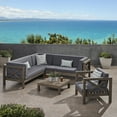 thumbnail image 2 of Timothy Outdoor 6 Seater Acacia Wood Sectional Sofa and Club Chair Set, Gray Finish, Dark Gray, 2 of 7