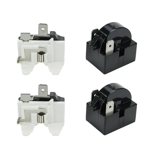 Semetall Refrigerator Starter Relay 4.7 PTC 2 Pin 15O Refrigerator Starter Relay and 1/5HP Refrigerator Overload Protector Replacement Part (4 Pieces in Total)