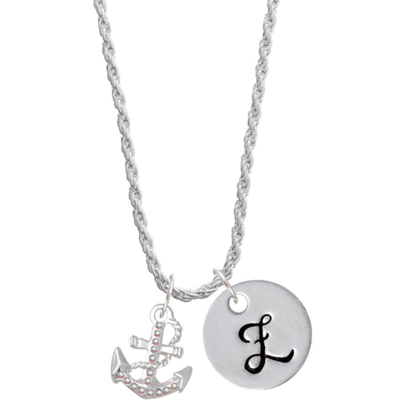 Delight Jewelry Silvertone AB Crystal Anchor Silvertone Script Initial Disc - Z - Charm Necklace, 20"+3"
