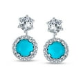 thumbnail image 2 of Bling Jewelry Womens Simulated Pearl Turquoise CZ Earring Jacket Studs Silver Plated Halo Design, 2 of 4