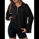 thumbnail image 1 of Sudadera Ligera y Suave de Larga con Solapa y Media Cremallera para Mujer, Estilo Informal, Holgada y con Cuello de . Negro L, 1 of 8