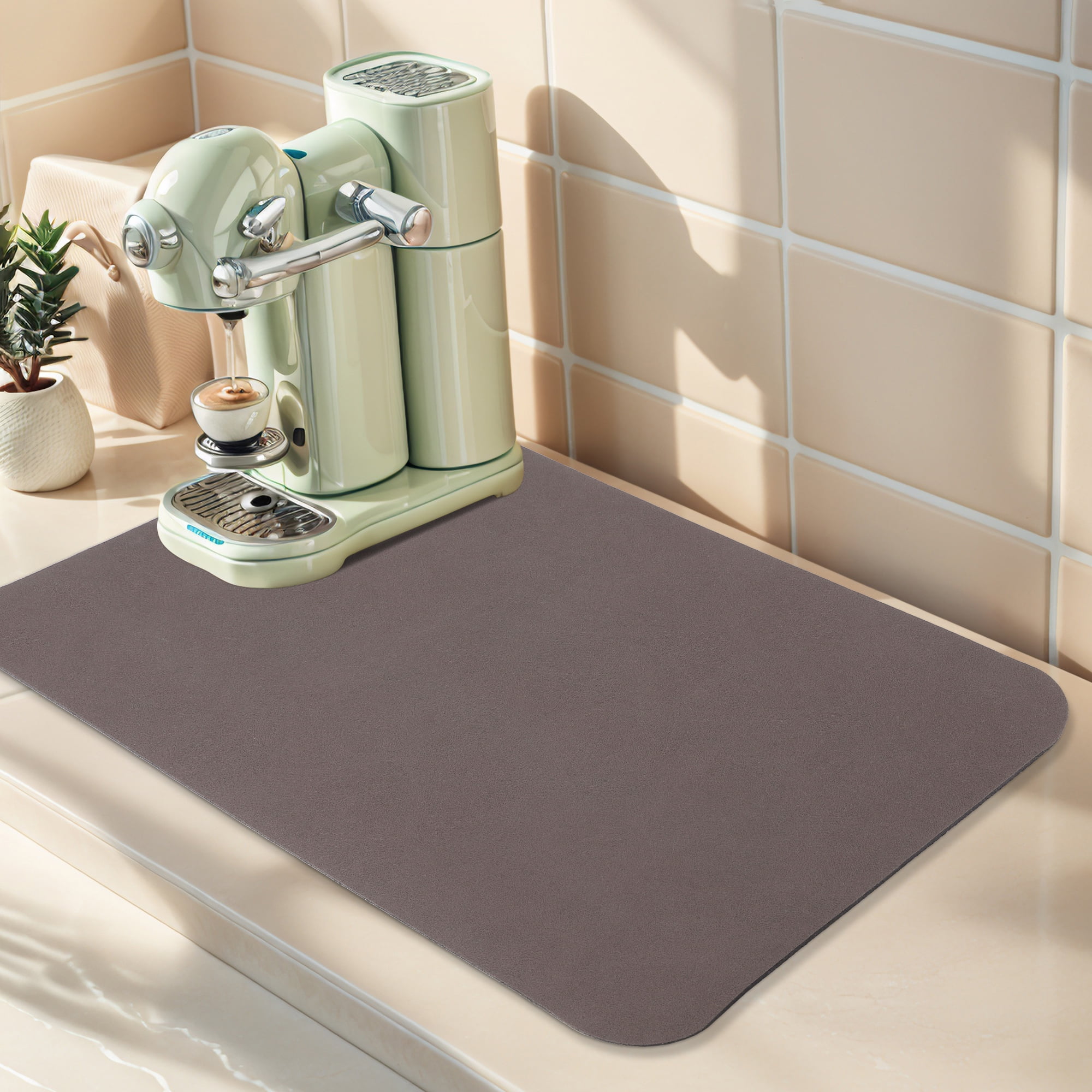 Unique Bargains Diatomaceous Stone Dish Countertop Drying Mat Brown 15.7*11.8 inch